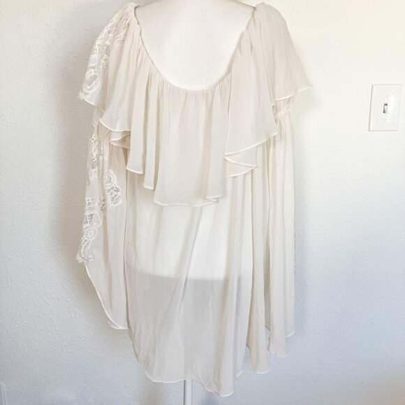 Natori Bell Sleeve Off-Shoulder Lace Cream oversized flowy blouse size Small - Picture 4 of 8